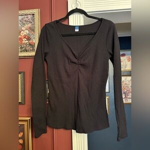 Old Navy Black Long Sleeve Ribbed Top Size Large Tall